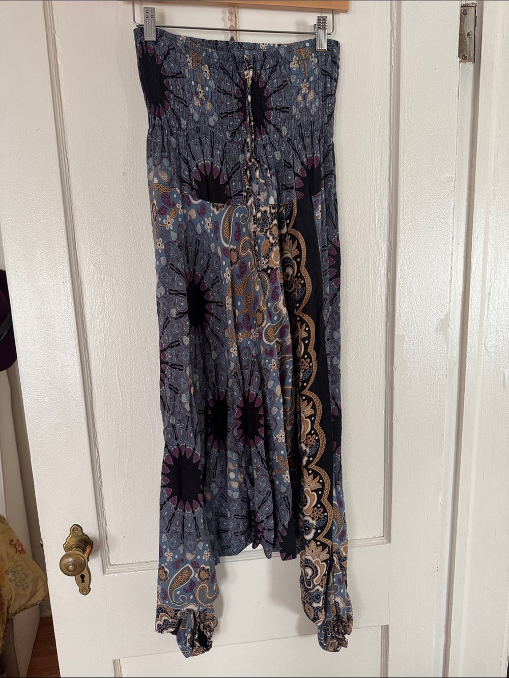 Boho Floral Harem Pants in Blue and Black Print
